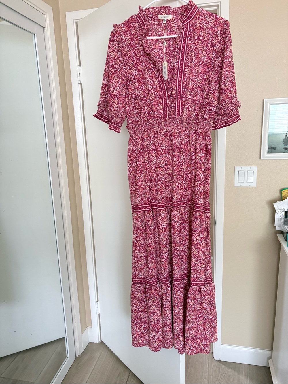 Max Studio Pink Floral Tiered Maxi Dress